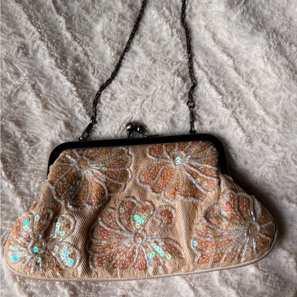Vintage Floral Sequin Clutch